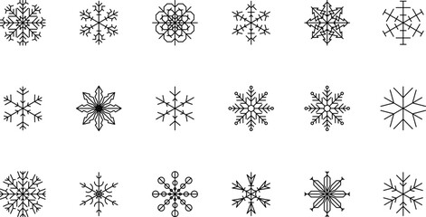 Snowflake snow freeze winter thin line outline icon. Snowflake icon. Keep frozen. Snowflake marking. Keep below zero. Air conditioner. Snowflakes thin line icon set. Vector PNG or Jpeg