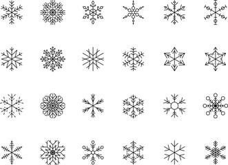 Snowflake snow freeze winter thin line outline icon. Snowflake icon. Keep frozen. Snowflake marking. Keep below zero. Air conditioner. Snowflakes thin line icon set. Vector PNG or Jpeg