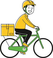 A delivery man is riding a bicycle with a package on the back, providing fast and ecofriendly delivery service