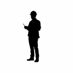 Safety officer silhouette noting issues during inspection round isolated on white background