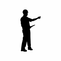 Silhouette of safety officer warning worker near open flame zone isolated on white background