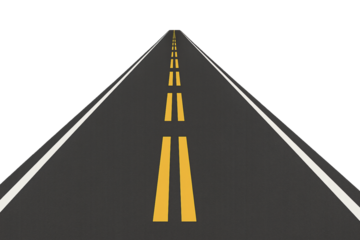 Empty road with yellow lines perspective. Travel and journey concept.