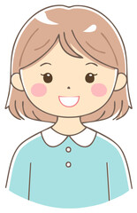 Obraz premium Illustration of a cheerful girl with short brown hair wearing a blue blouse