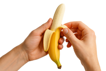 Hand peeling banana. Fresh tropical fruit. Healthy snack.