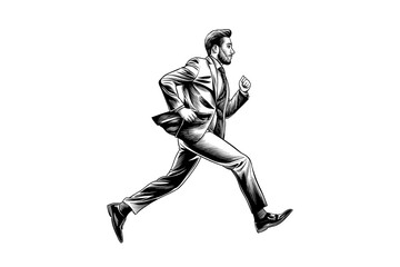lineart illustration of a man in a suit running