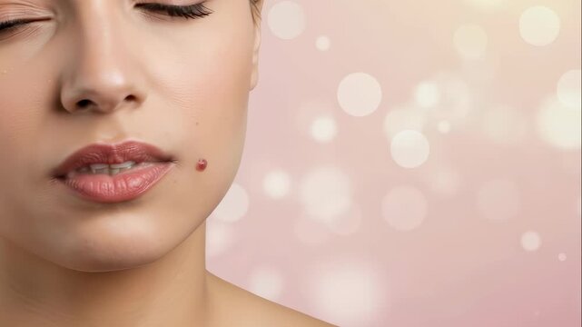 Woman with various facial skin concerns including a pimple and saggy chin showing before and after effect