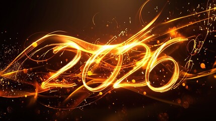 Glowing numbers 2026, surrounded by flowing energy waves, creating a dramatic and immersive visual effect, suitable for festive or futuristic themes.