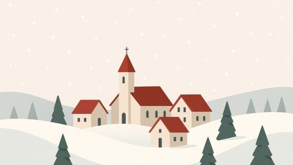 Naklejka premium Winter village with snowy landscape wallpaper for desktop