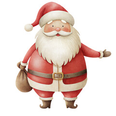 Watercolor Santa Claus with gift bag clipart