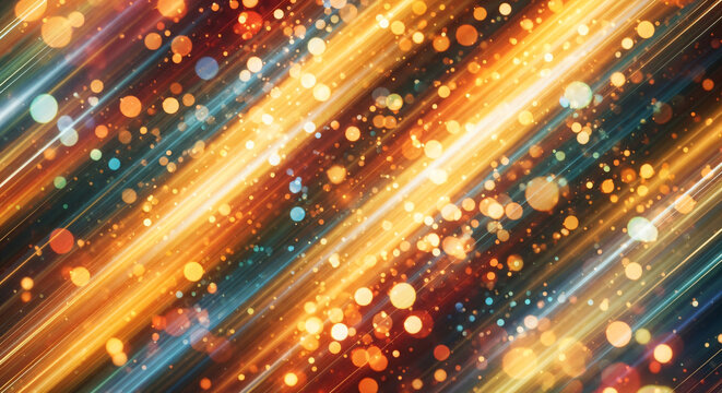 Glowing glitch template with gold glitter and colorful bokeh for new year’s eve posters