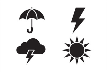 Minimalist black silhouette weather symbols for forecast and climate design