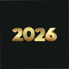 3d vector illustration 2026 numbers, golden happy new year golden color effect, new style vector art template logotype, 