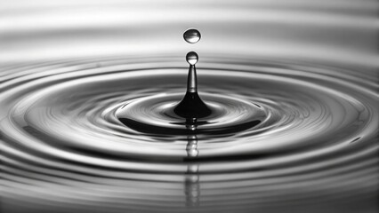 Ripple Effect of Oil Drop Falling into Water Surface in Black and White