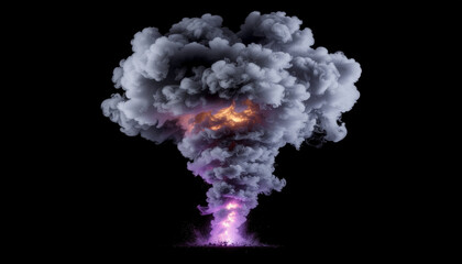 Dramatic explosion with smoke and fire against a black background, creating a powerful and visually striking image.