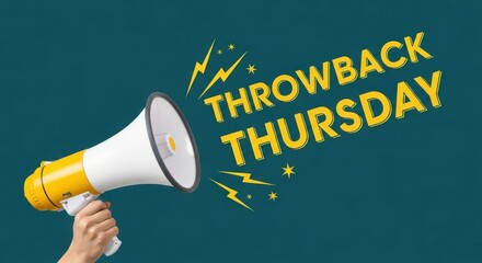 Megaphone announcing throwback thursday with vibrant yellow text