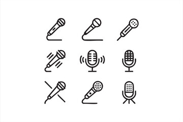 Black and white vector microphones for media, sound, and creative design