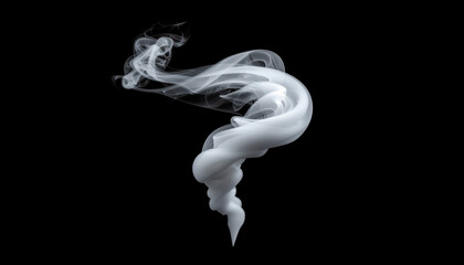Abstract white smoke plume against a black background, swirling and flowing.