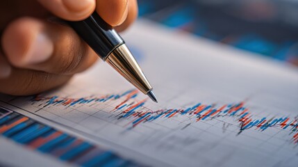 Stock market analysis, business, finance and investment. Finance analyst analyzing stock market trading graph, economic growth chart, planning and strategy, business investment with financial report.