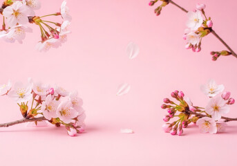 A beautiful image of cherry blossoms dancing against a pink background／桜