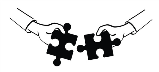 Teamwork concept, business, collaboration. jigsaw puzzle pieces connection. Puzzle pieces icon or pictogram. Two hands trying to connect couple puzzle piece.Business team efficient work on innovative