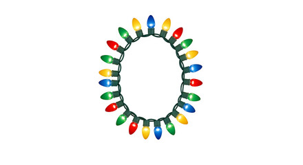 Oval shaped string of colorful christmas lights forming a festive decorative border isolated on transparent background