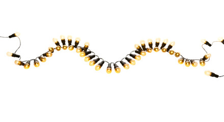 Naklejka premium A string of warm white fairy lights arranged in a gentle wave on a transparent background isolated on transparent background
