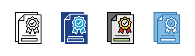 Certificate Approval icon set multiple style collection