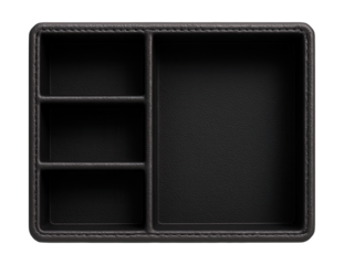 Leatherette drawer organizer with stitched edges for business cards and small gadgets.