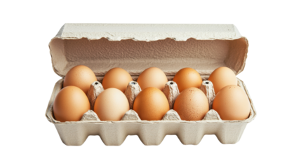 A carton of eggs with the lid open