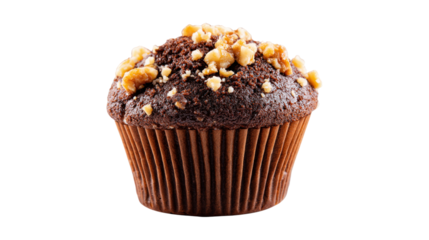 A chocolate muffin with walnuts