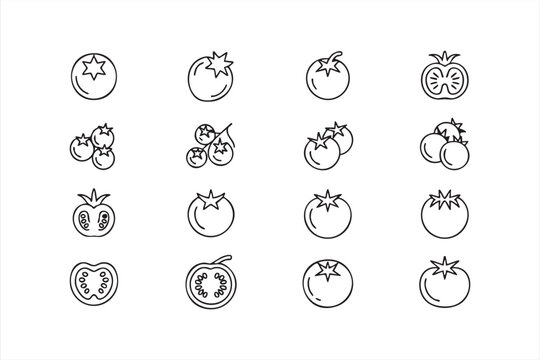 Fresh tomato outline collection for nutrition and farm branding projects