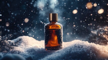 Premium product bottle in the snow – cinematic studio shot  
