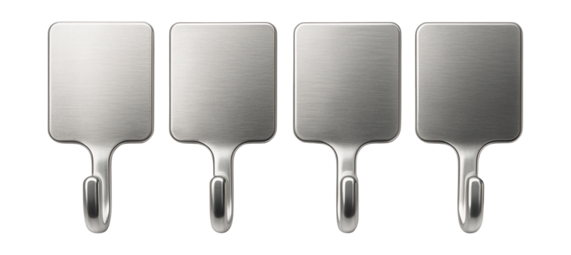 Self-adhesive stainless steel hooks perfect for hanging aprons on pantry doors.