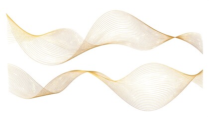 Two flowing, golden, wavy lines rendered against a clean white backdrop. Fine details create ethereal movement, evoking a sense of fluidity and grace