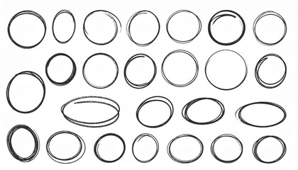 Crayon or chalk brush drawn ellipses, ovals and bubbles to circle and highlight text. 