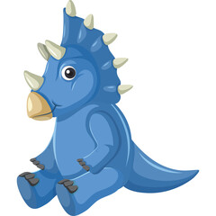 Blue Plush Triceratops Dinosaur Toy Sitting Isolated On White With Transparent Background