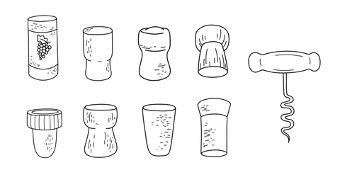 Wine cork vector hand drawn doodle illustration isolated on white background. Alcohol bottle stopper
