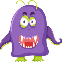 A Whimsical Purple Monster with Big Eyes and Sharp Teeth and Green Accents Standing on Green Feet with a Transparent Background