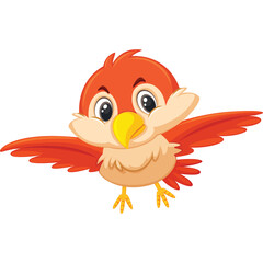 Adorable Orange Bird With Yellow Beak And Big Eyes Spreading Its Wings On A Transparent Background