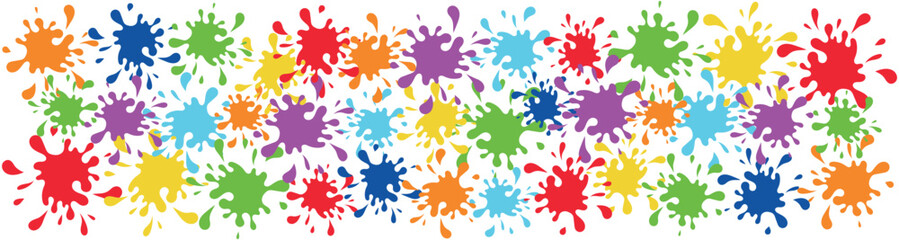 Rainbow color paint splashes background banner. Bright multicolor ink blots pattern inspired by rainbow spectrum for art design, creativity, kids party, fun poster, print, and decoration concept © Mirikiteki