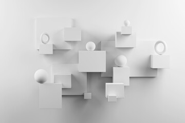 White abstract cubes on wall casting soft 3D shadows.