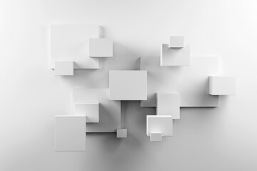 White abstract cubes on wall casting soft 3D shadows.