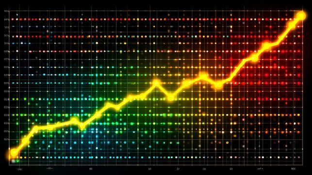 Bright Digital Stock Market Chart with Rising Line Graph and Colorful Data Points - Powered by Adobe
