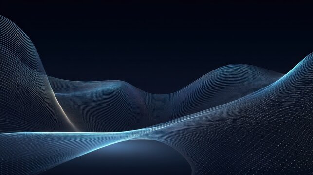 Abstract flowing waves with glowing lines and gentle curves on dark background for digital design, technology concepts, and creative projects