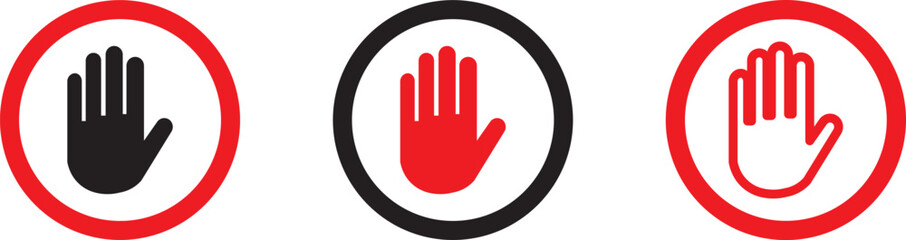 Obraz premium Refuse or reject icon set. stop icon vector .Set stop red and black sign icon.do not enter sign 