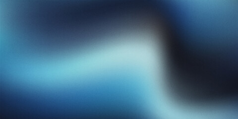 Blurred background of black blue waves with grainy texture