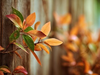 Golden Autumn Foliage Wooden Fence Sunlit Garden Scene