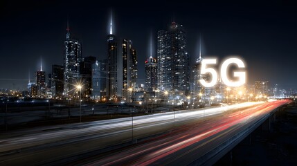 Fototapeta premium downtown city with 5g enabled infrastructure business trend 2026 connectivity evolution