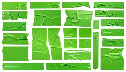 set of green adhesive torn tape isolated transparent png background,Paper tape