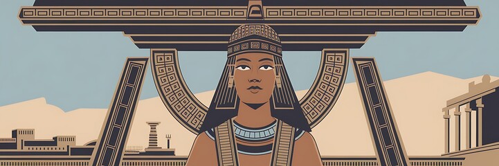 Sumerian goddess Inanna Ishtar divine queen of heaven fertility love standing before grand Anunnaki temple Mesopotamian architecture detailed ancient structure spiritual art 2D cartoon illustration